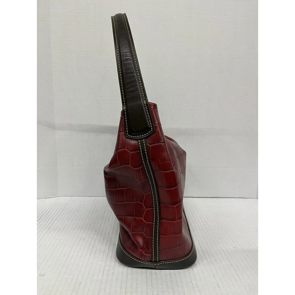 Dooney & Bourke Croco-Embossed Leather Hobo Shoulder Bag Burgundy &‎ Black